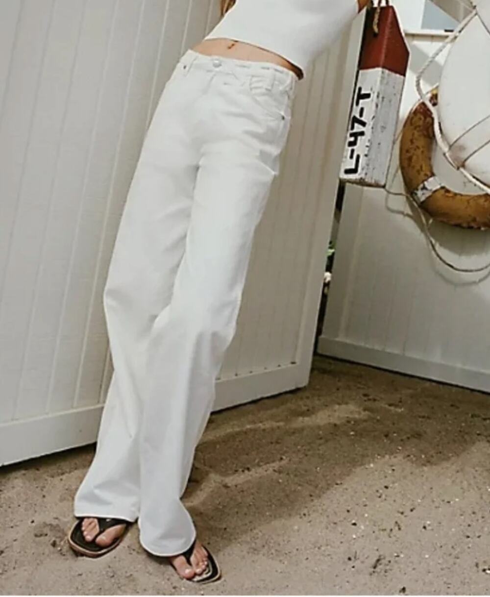 Staud + Wrangler Jeans Womens 27x32 White Denim High-Rise Wide Leg